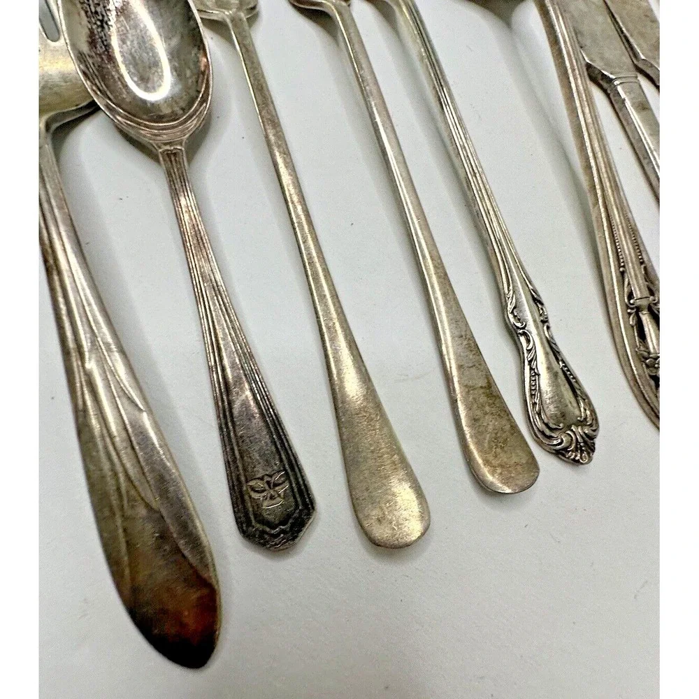 Silver Plated Flatware Lot Ladle Meat Fork Cocktail Butter Knife Spoon 11 pc VTG